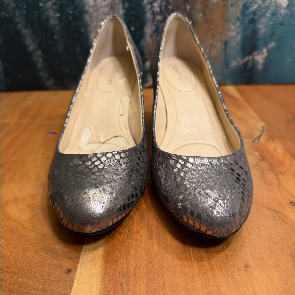 Calvin‎ Klein Metallic Snakeskin Wedges | Vintage Inspired | Size 7.5